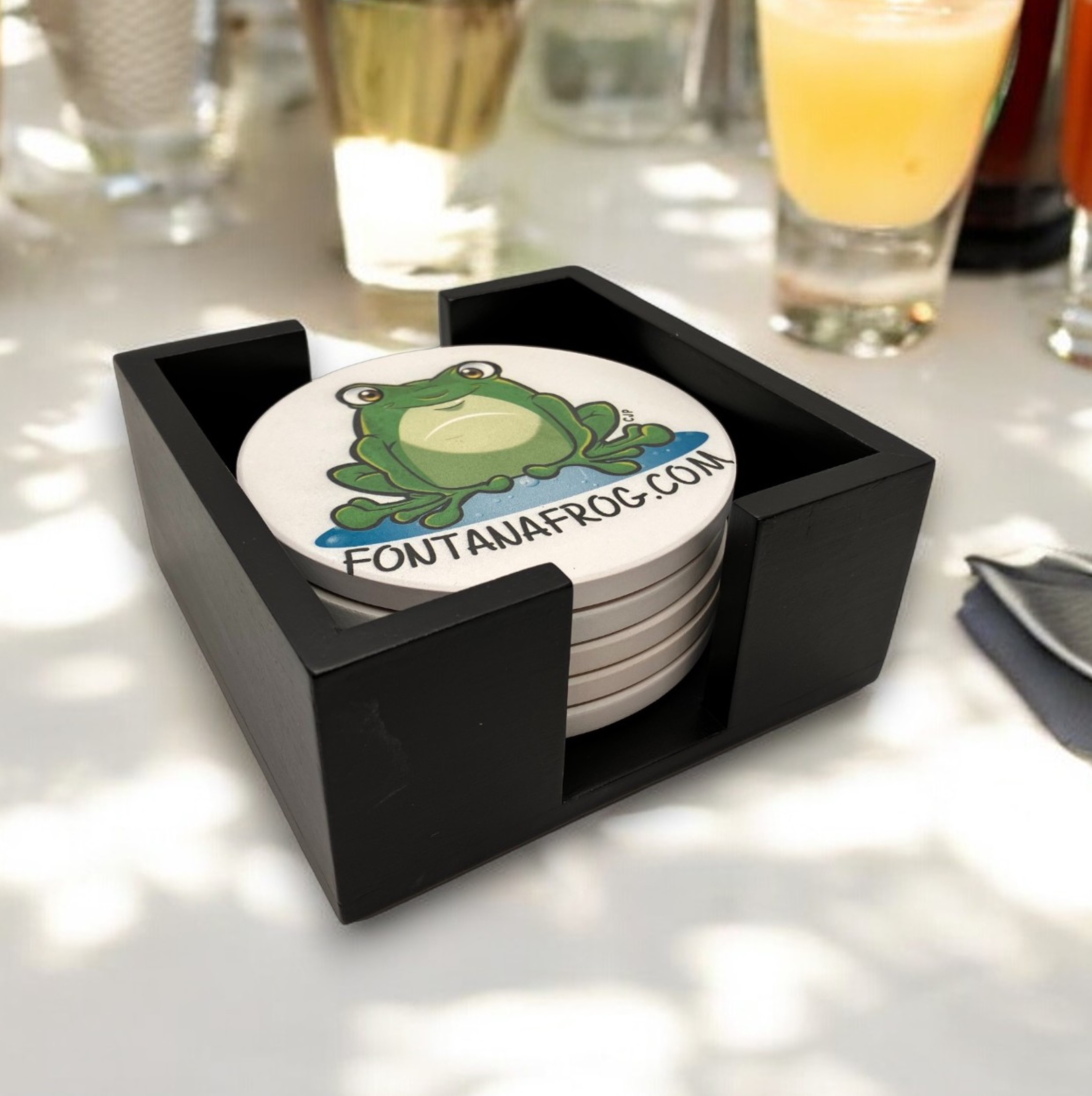 Black Wooden 5 Coaster Holder Sets 4