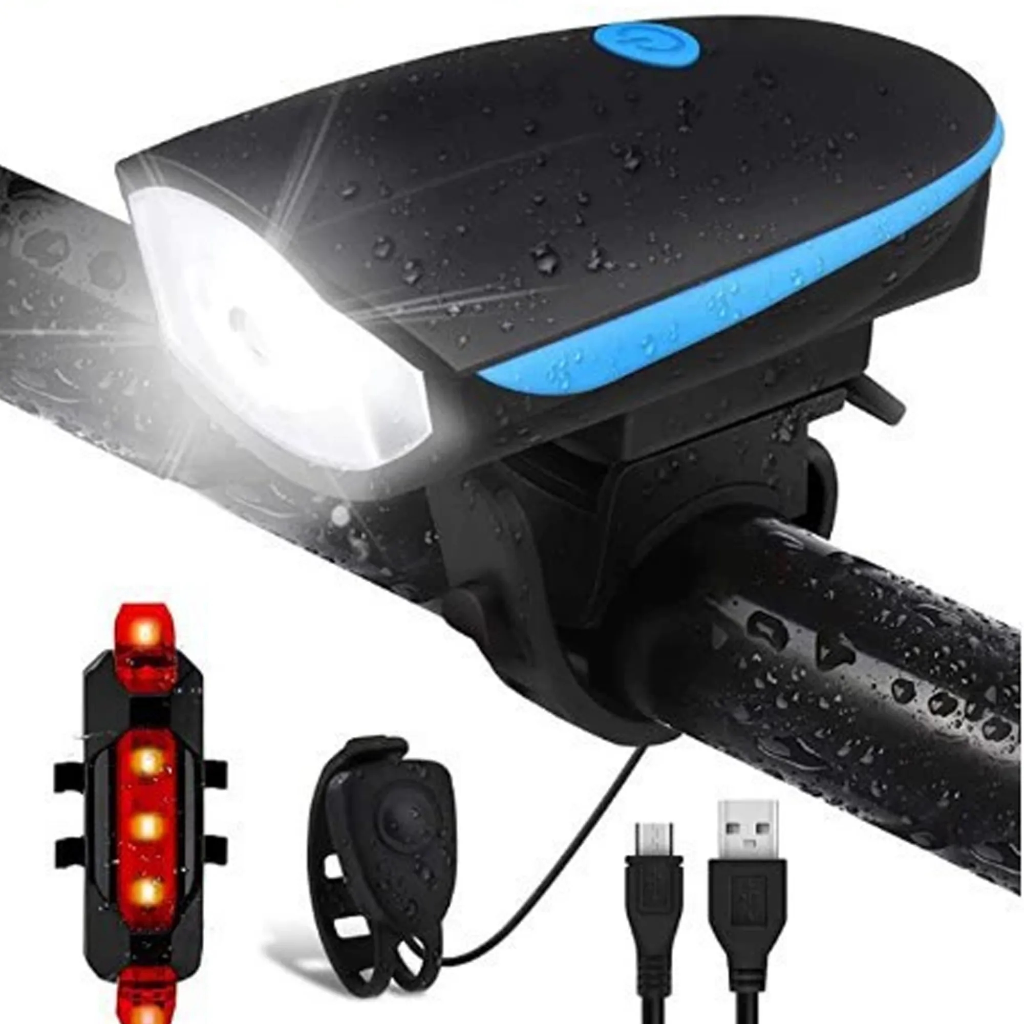 USB Bike Headlight & Horn Bell 4