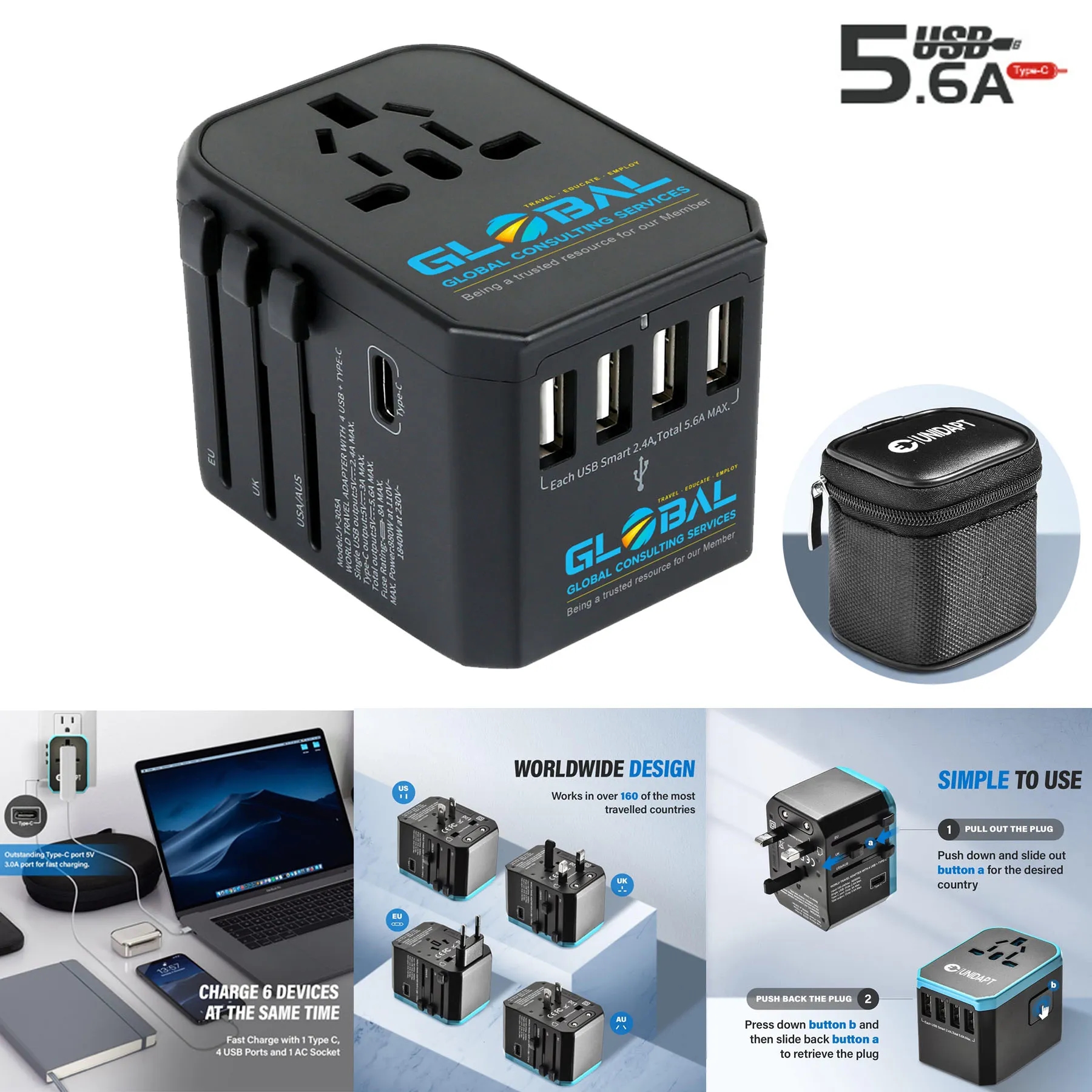 Universal Travel Adapter 4 USB 1 Type C 1