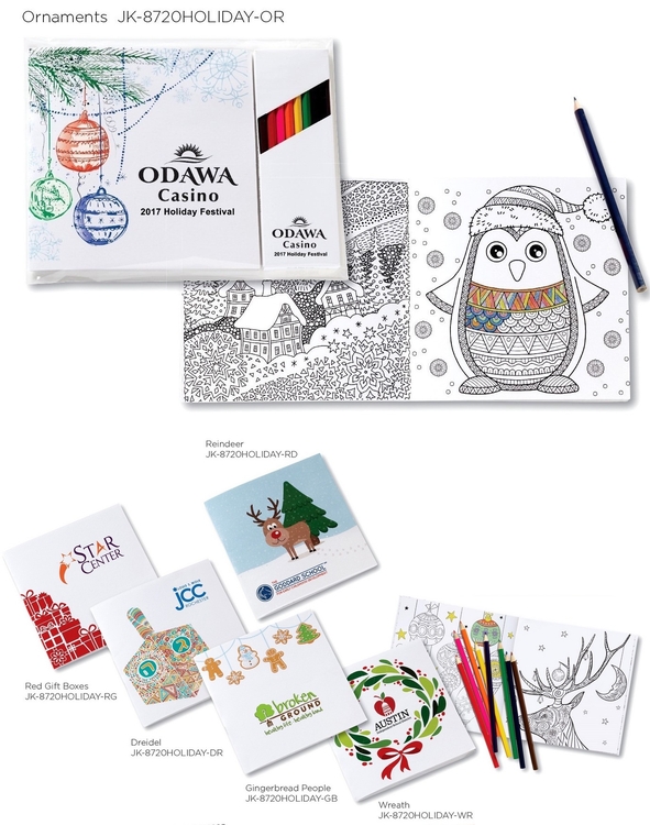 Holiday Theme Deluxe 7" x 7" Adult Coloring Book & 8-Color Pencil Set 2