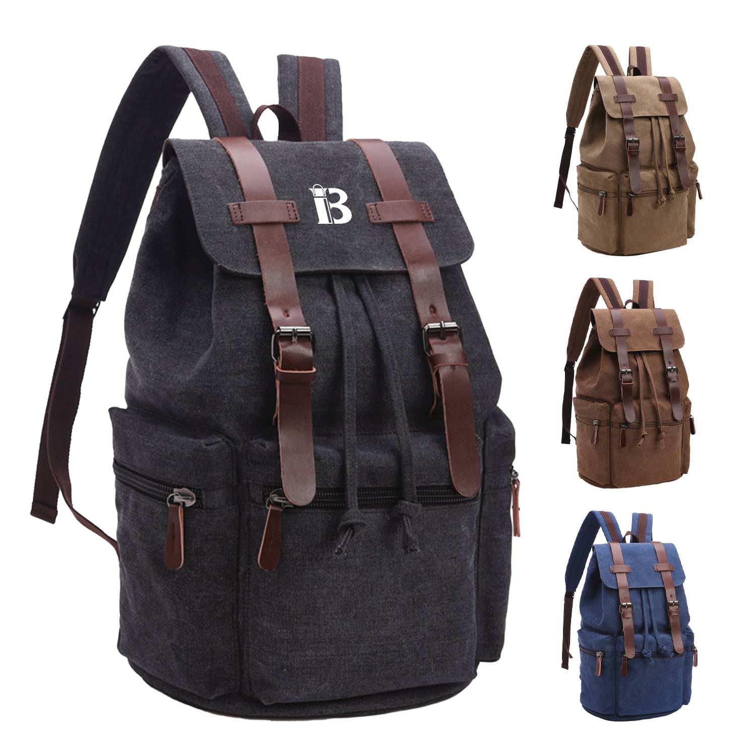 Canvas Vintage Backpack PU Leather Casual Bookbag 2