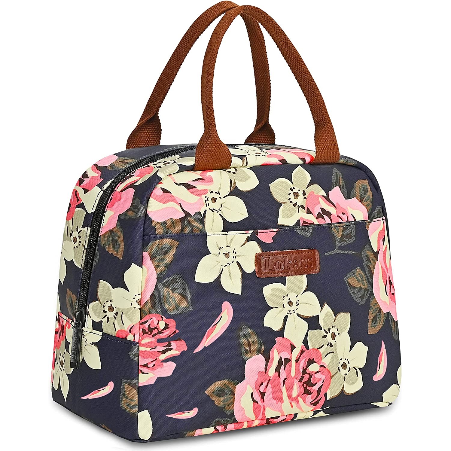 Flower Thermal Insulated Lunch Bag Wide-Open Lunch Tote Bag Large Drinks Holder Durable Nylon 1