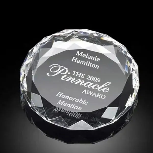 Round Faceted Crystal Paperweight 1