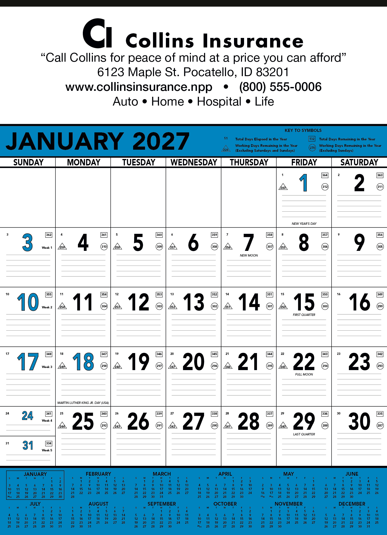 Triumph® Calendars Blue & Black Contractor Memo Calendar 14