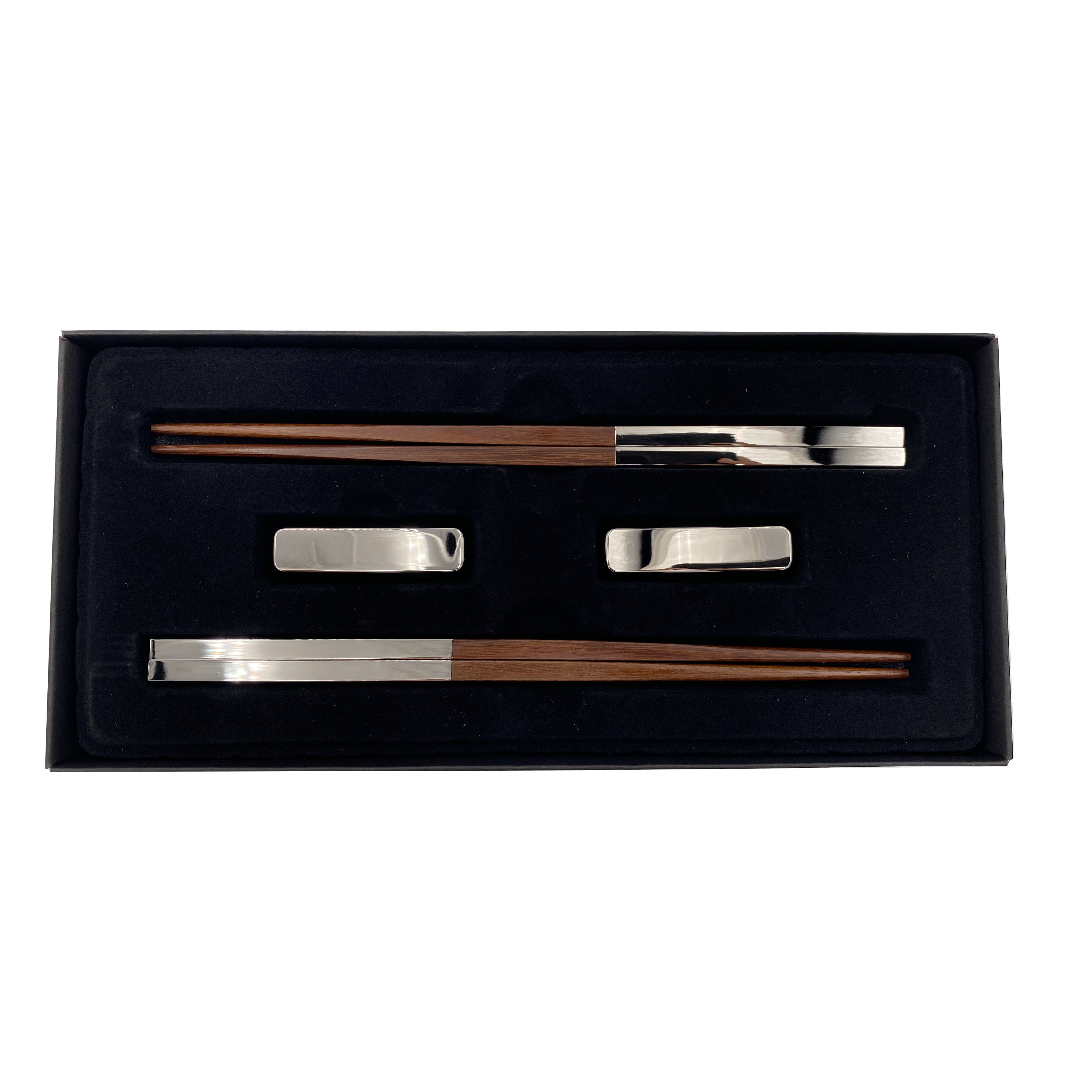 Metal-Wood Chopsticks Sets w/Metal Rest (2pairs) 3