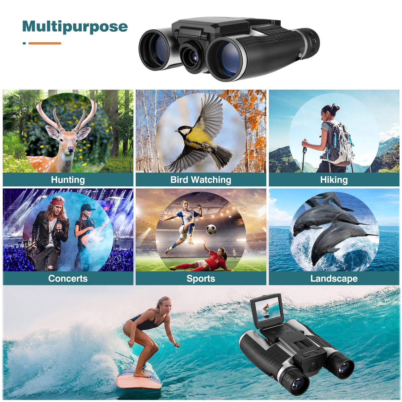 HD Multi-Function Outdoor Binoculars w/Night Vision & Camera 6