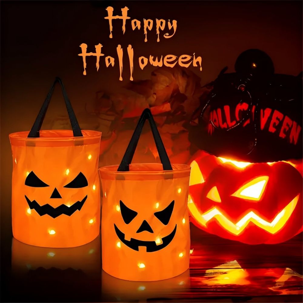 Light LED Up Halloween Trick or Treat Bucket Ghost Bags 2