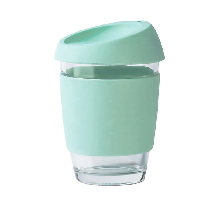 Reusable Glass Coffee Mug Travel Cup with Spill Proof Lid 2