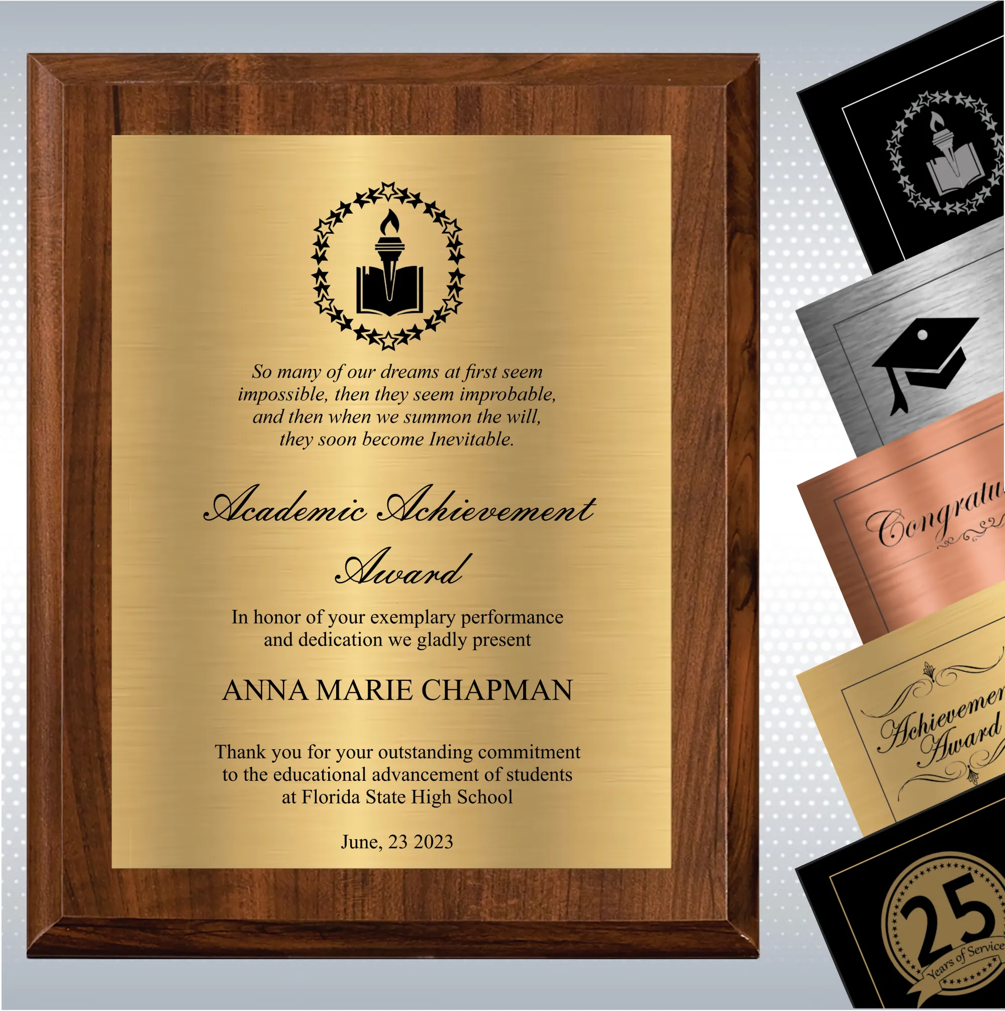 Cherry Finish Academic Achievement Plaque Gift Award 20