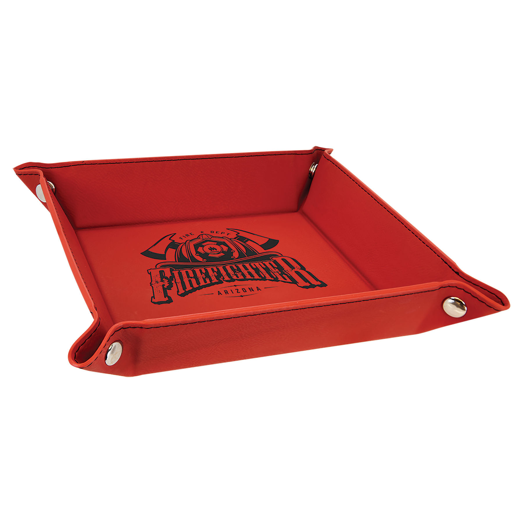 6" x 6" Red Leatherette Snap Up Tray with Silver Snaps 2