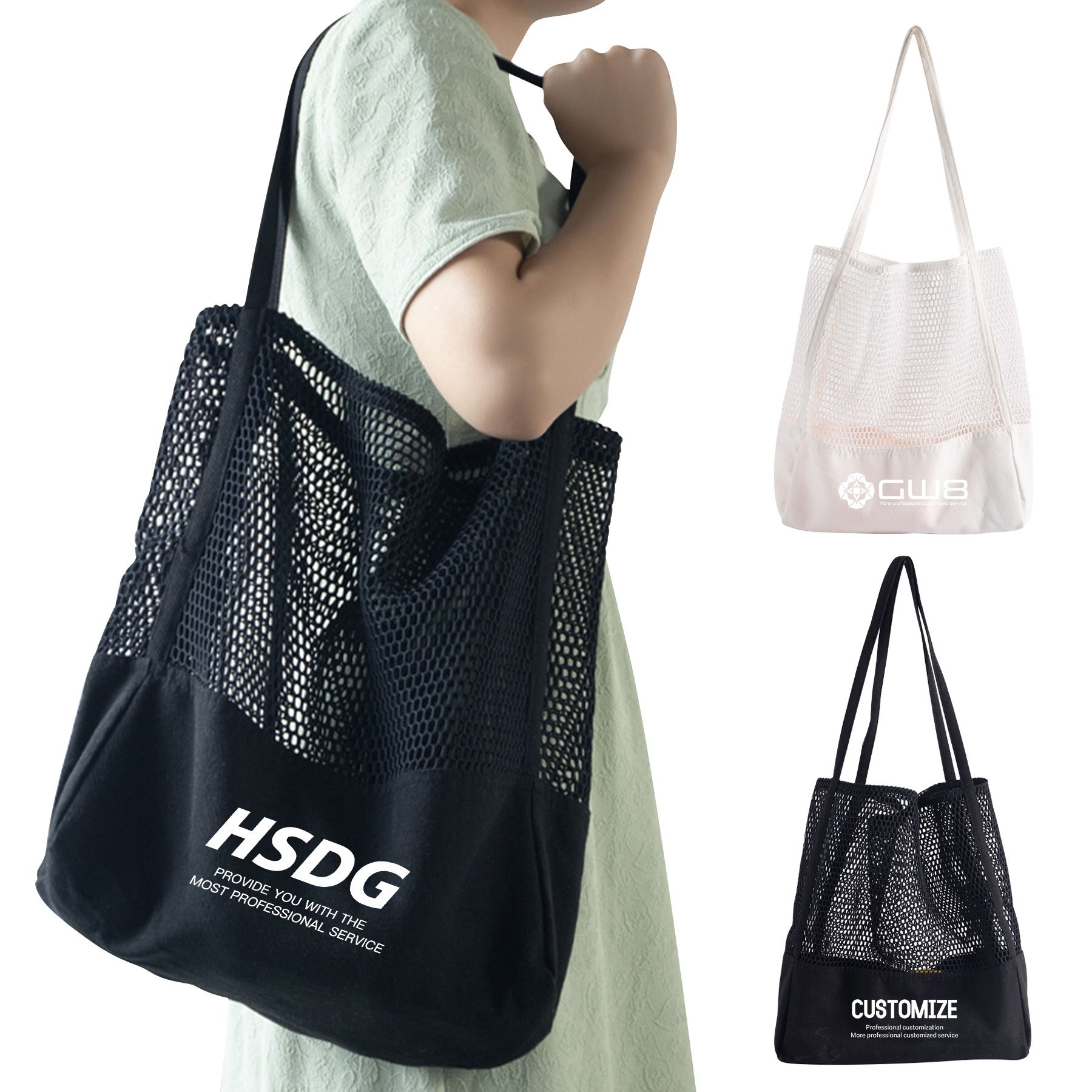 Embroidered Mesh Shoulder Tote Bag, custom tote bag with logo imprint 4