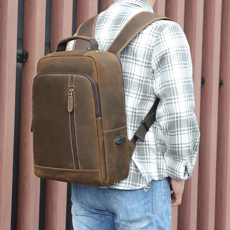 Custom 15 Inch Laptop Backpack Genuine Leather 4