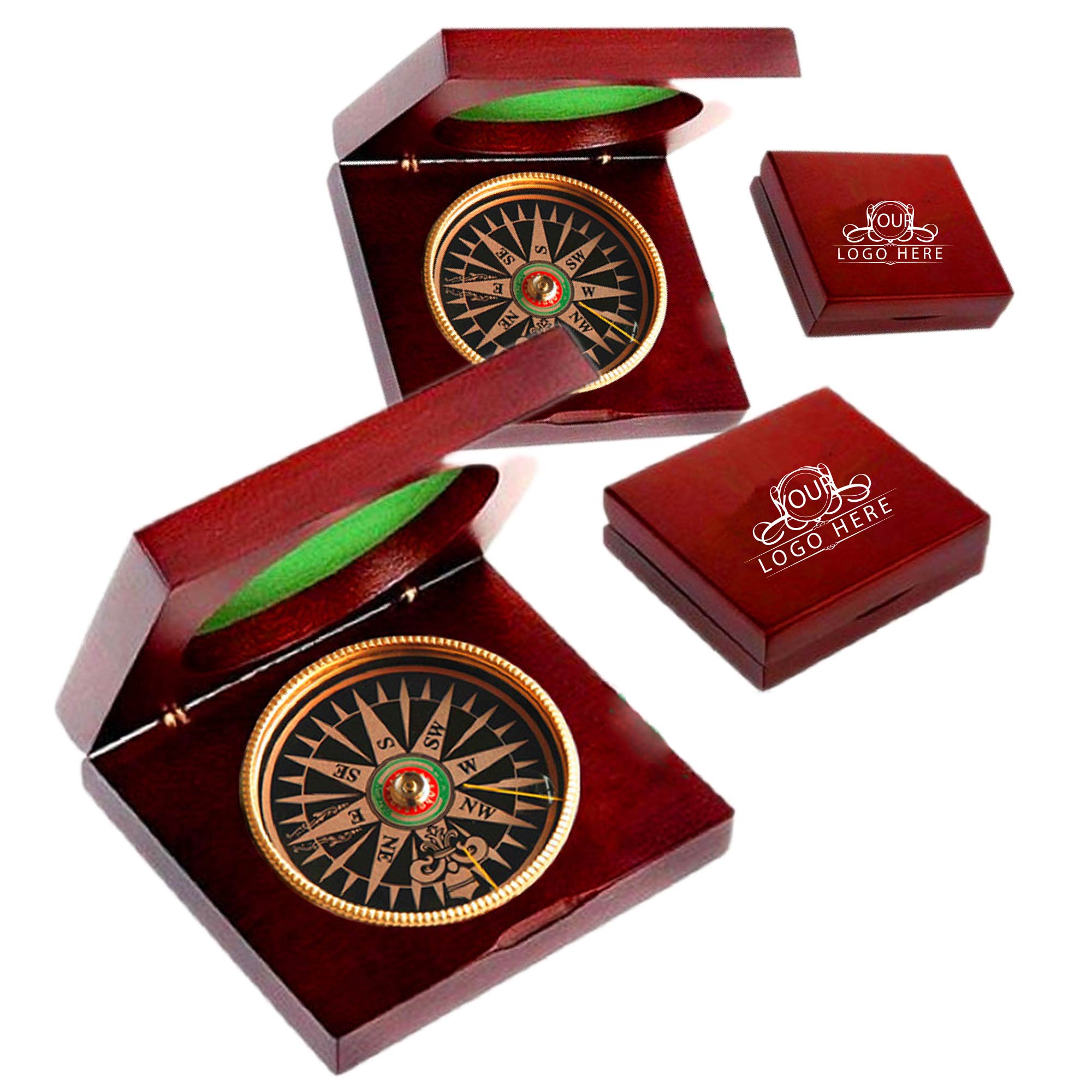 Wood Box Desk Compass 1