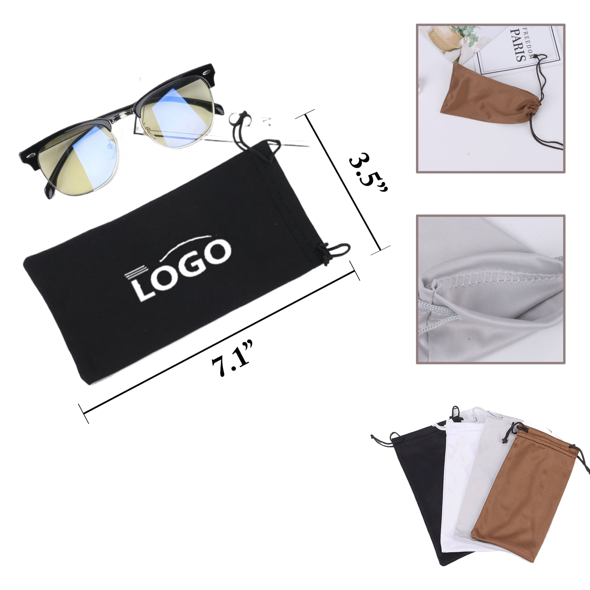 MOQ100 Thick Microfiber Drawstring Eyewear Pouches 2