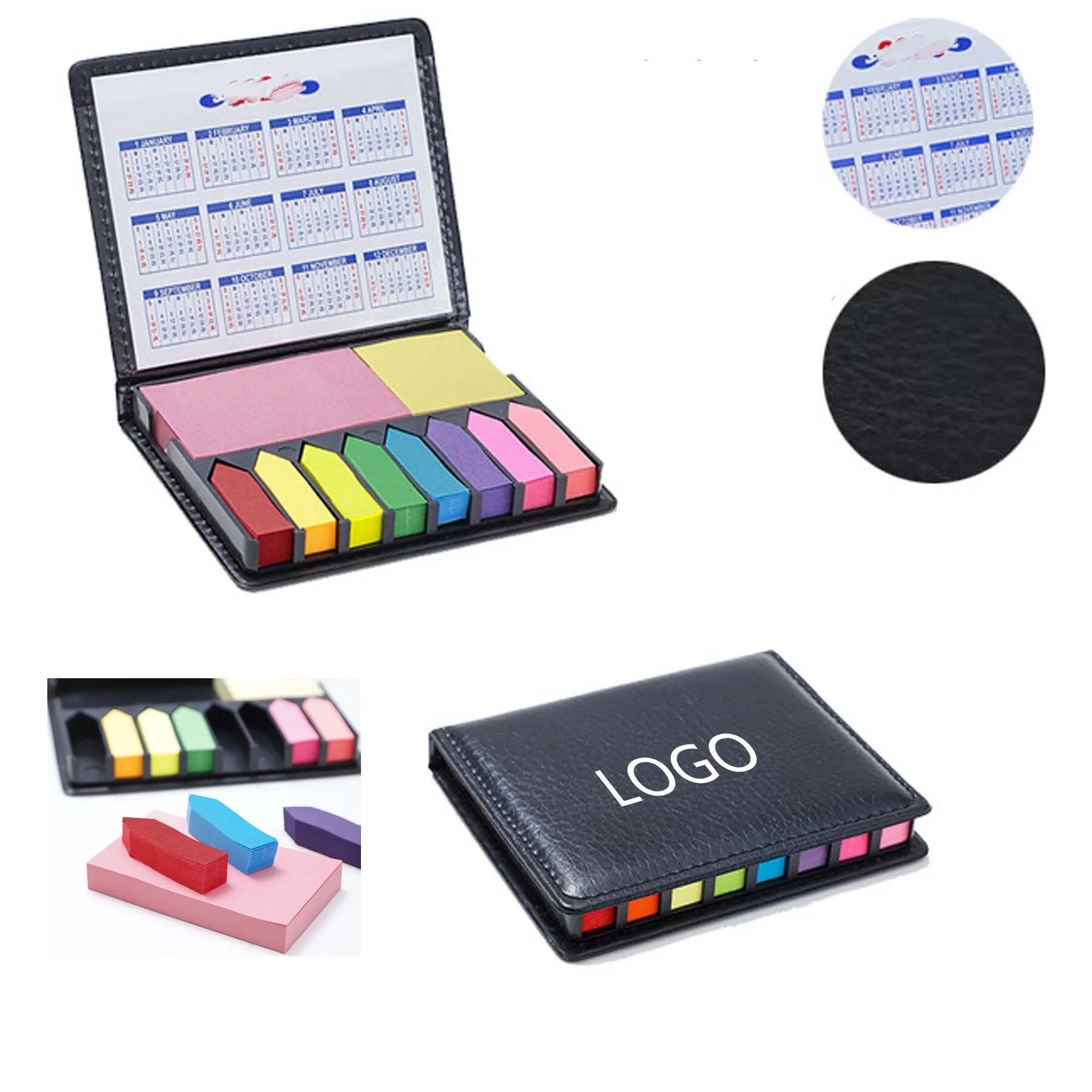Leather Cover Multi-Color Assortment Sticky Note W/ Calendar 2
