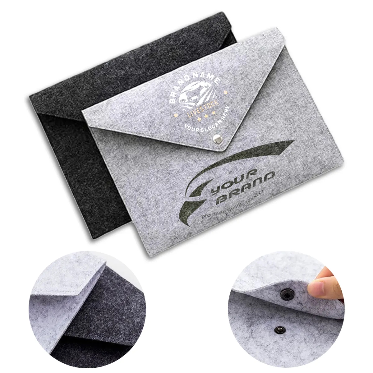 Portable Felt Handbag Button Closure Paper File Folder 2