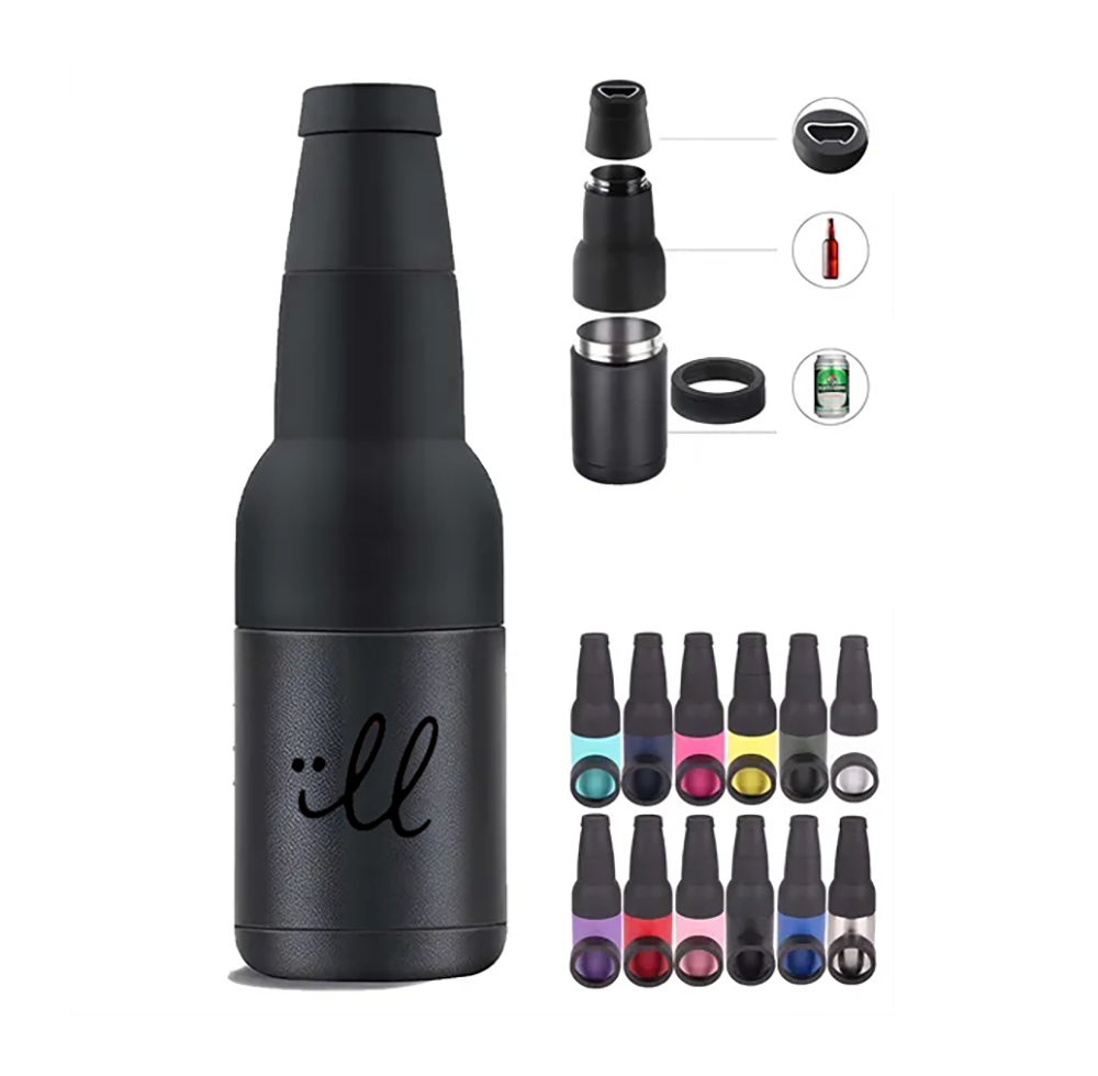 3 in 1 Beer Bottle Insulator Can Cooler, custom koozie with logo imprint 5