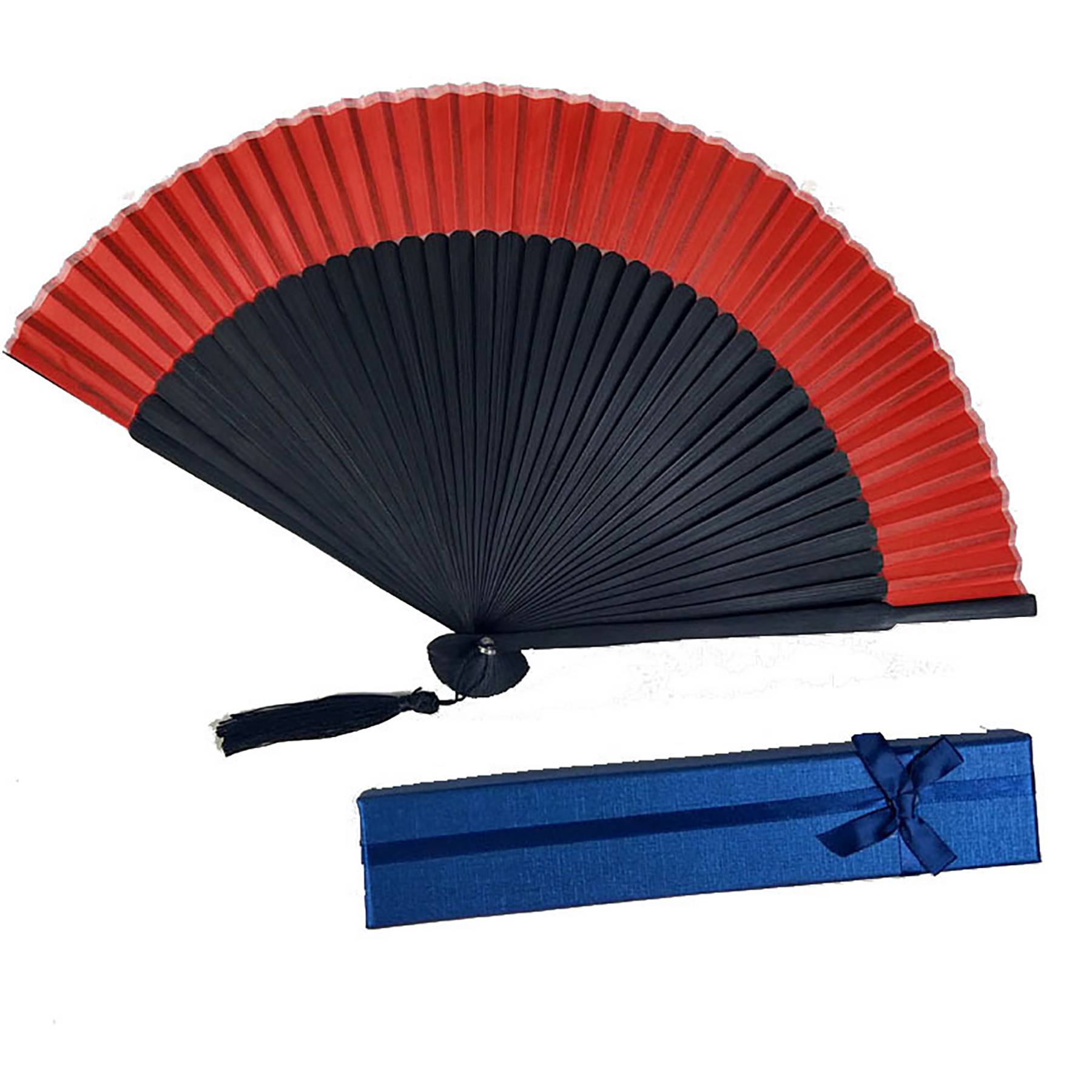 Retro Style Red Black Hand Held Bamboo Folding Fan 3
