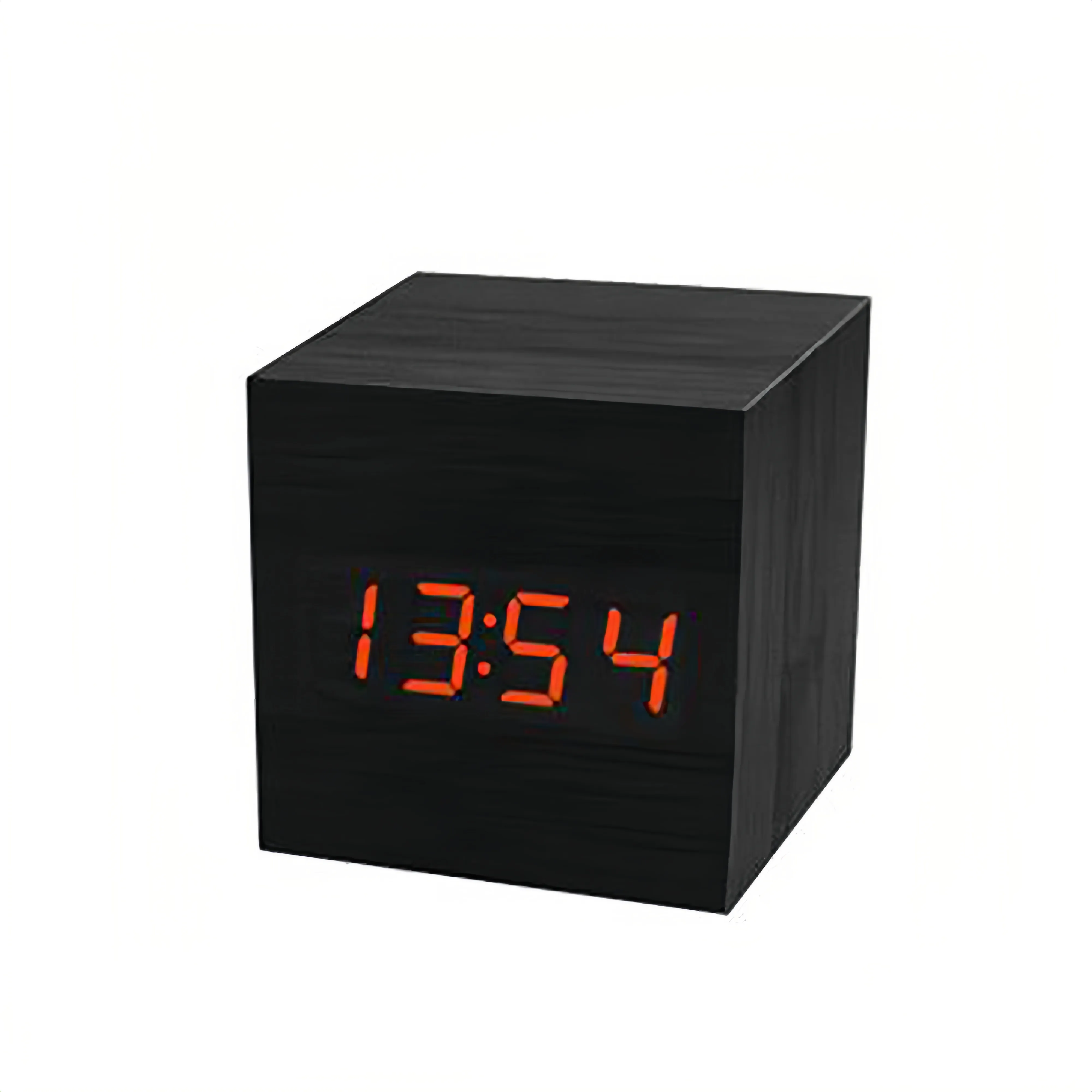 Bamboo Wood LED Cube Alarm Clock 5