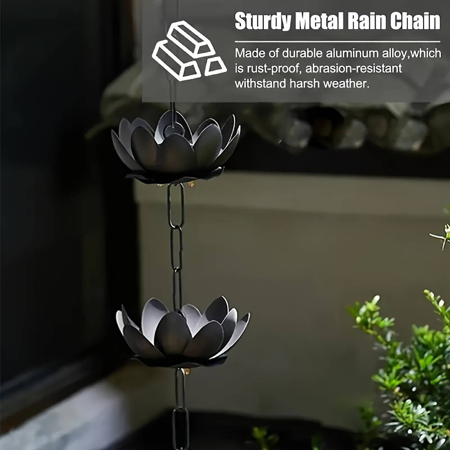 Lotus Design Rust-Resistant Rain Chain Decor 8