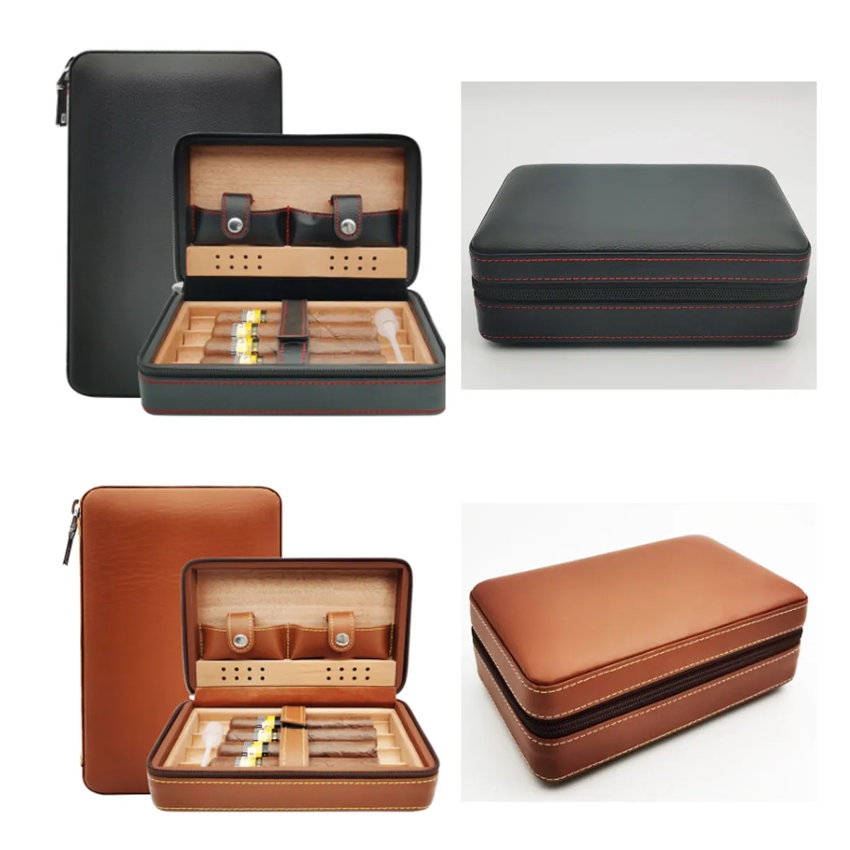Portable Leather Cedar Wood Lined Removable Cigar Humidor 5