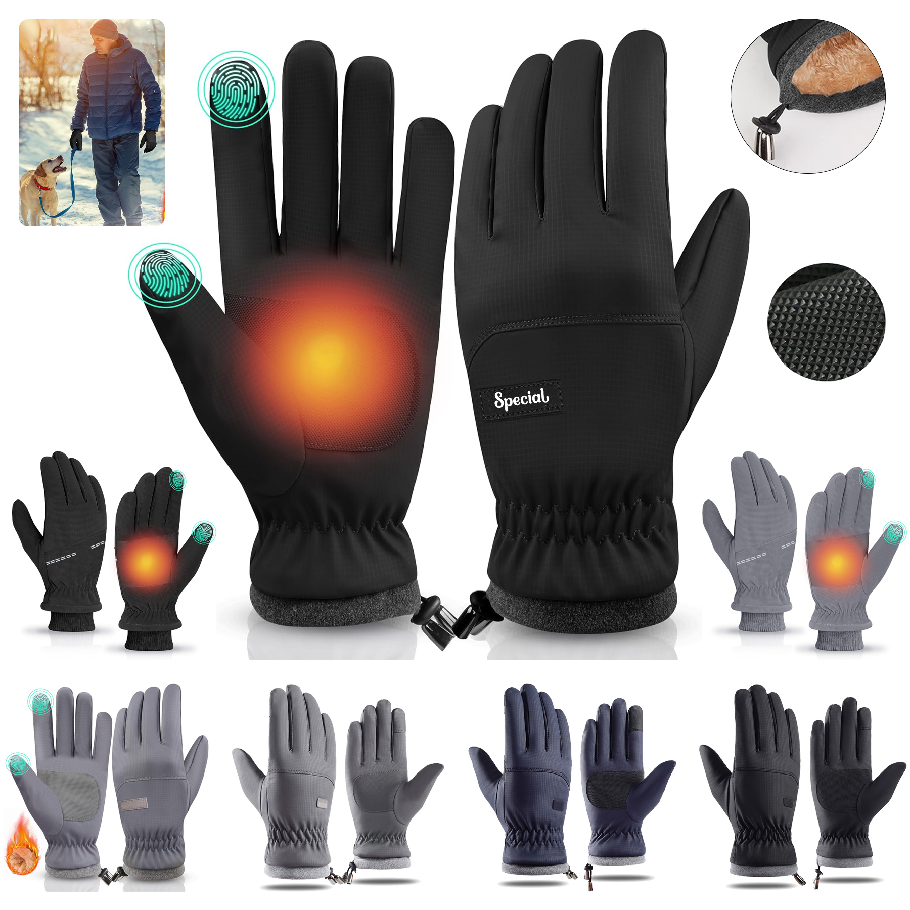 Winter Gloves Waterproof Windproof Mens Women 2