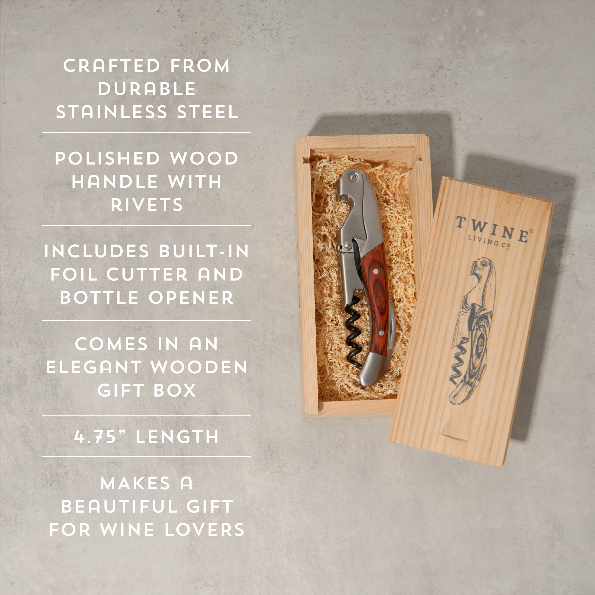 Twine Living® Wooden Double Hinged Corkscrew with Gift Box 3