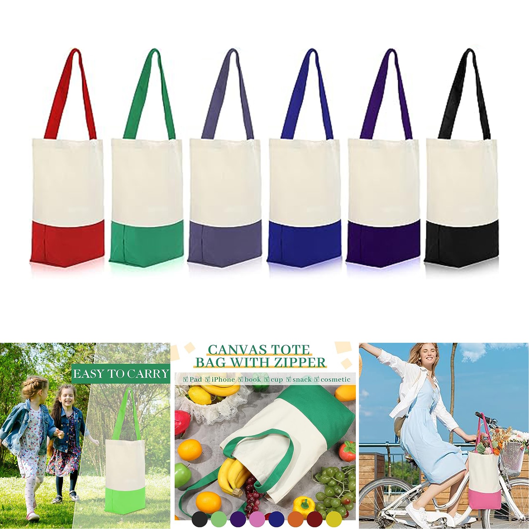 17 x 14 x 4 Inches Multipurpose Long Handles Cotton Grocery Reusable Shopping Canvas Tote Bag 2