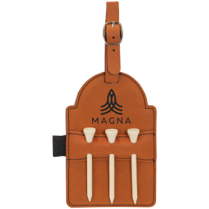 5" X 3 1/4" Laserable Leatherette Golf Bag Tag With 3 Wooden Tees 11