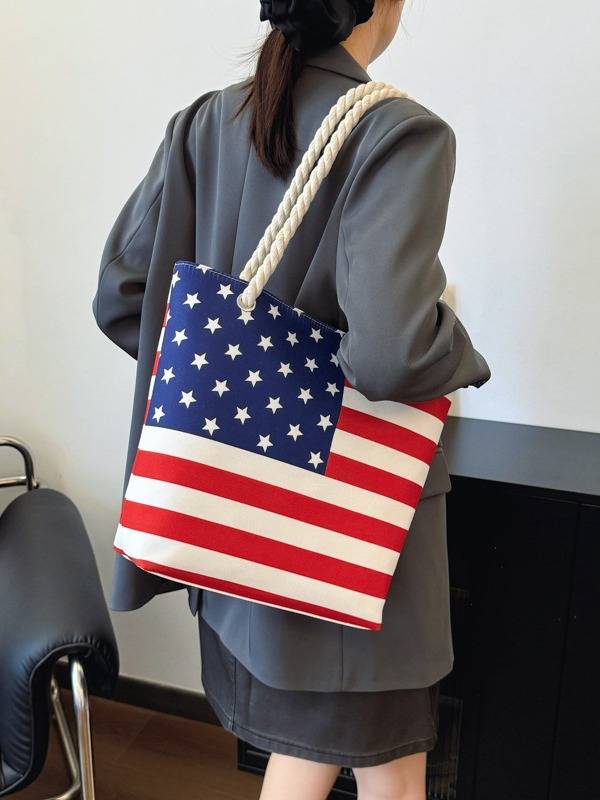 Stars and Stripes American Flag Tote Bag Rope Handles 7