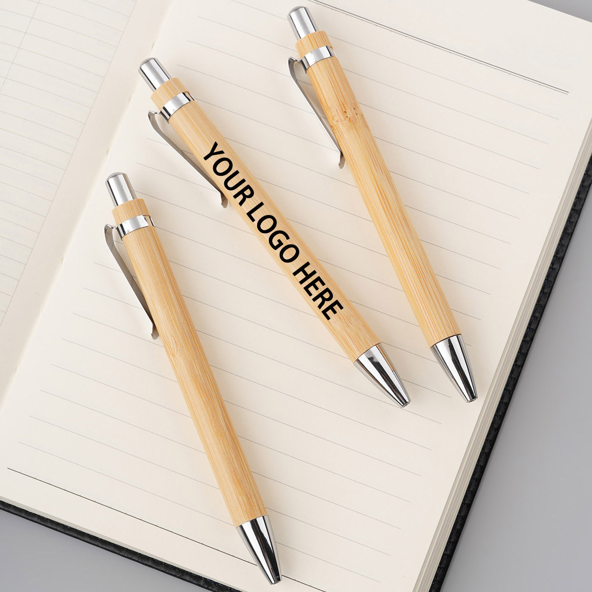 Multi Functional Plastic Wood Textured Click Pen With Clip 5