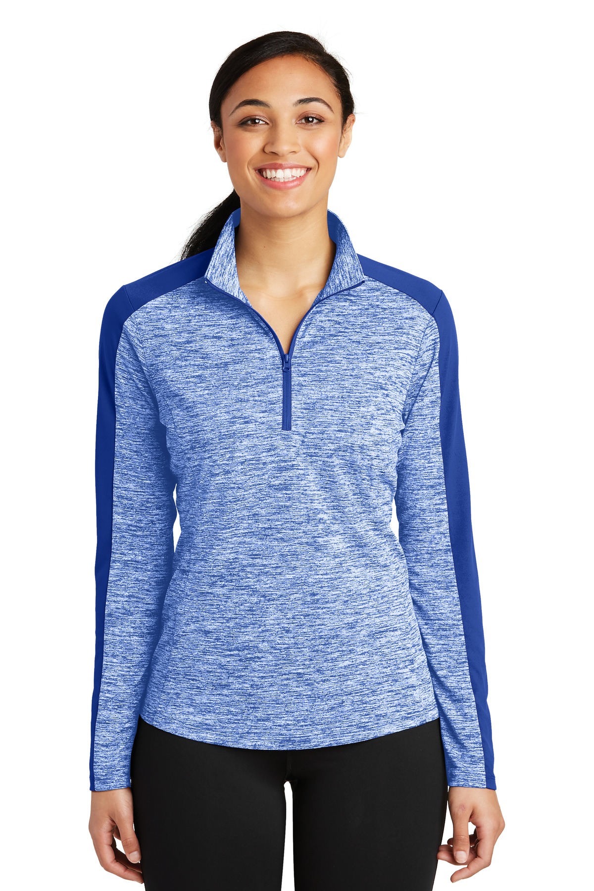 Sport-Tek Women's PosiCharge Electric Heather Colorblock 1/4-Zip Pullover. LST397 4