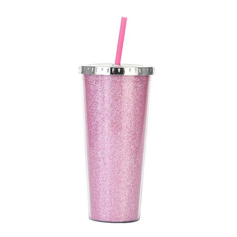 Custom Transparent  AS Plastic Sequin Straw Tumbler 18