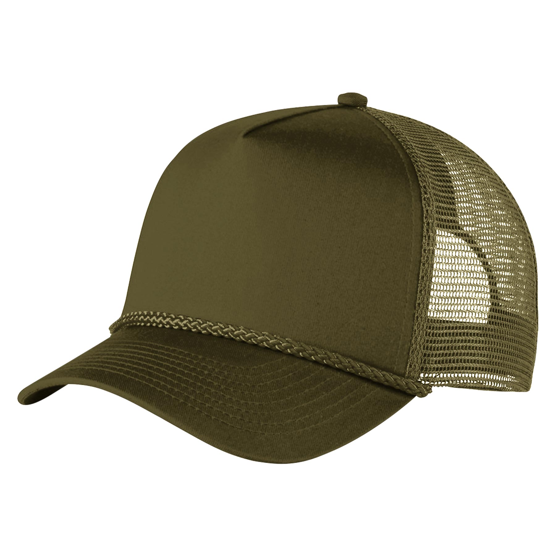 Structured 5 Panel Curved Bill Trucker Cap with Rope 2