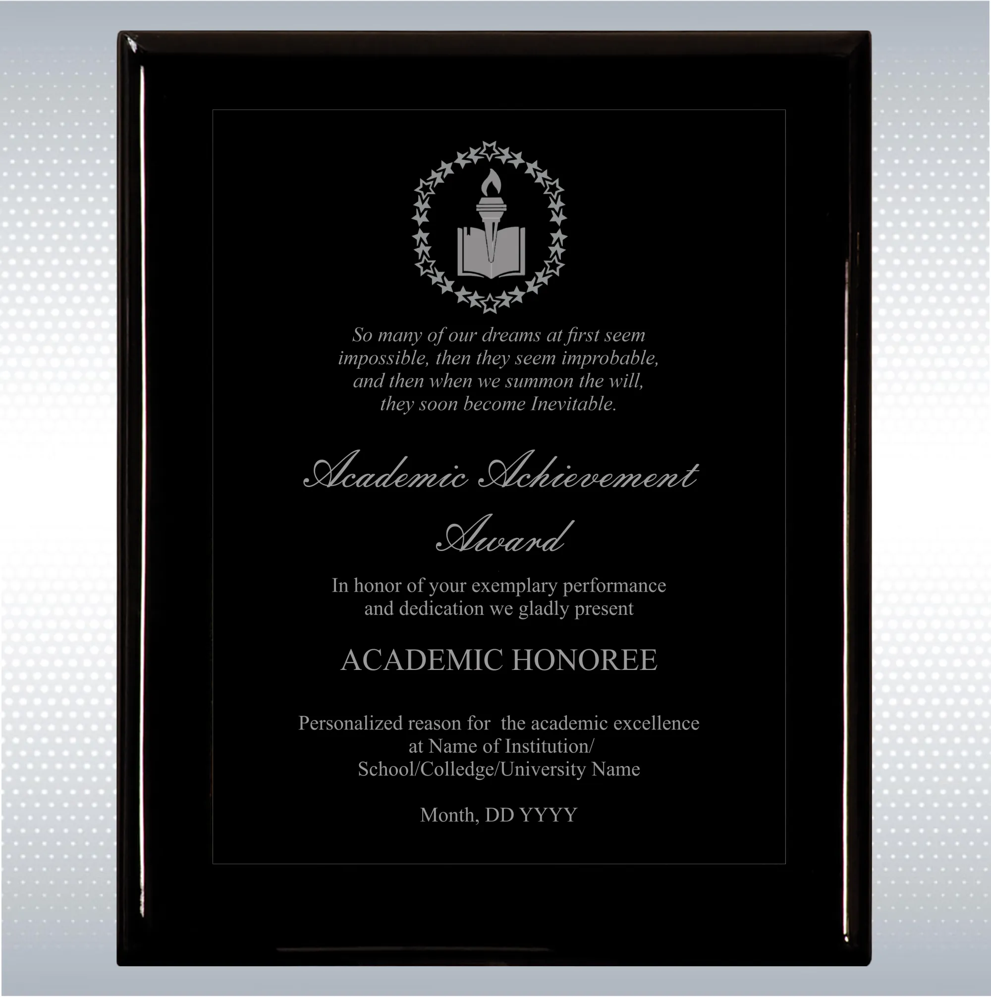 Black Piano Finish Wood Plaque Academic Achievement Gift 15