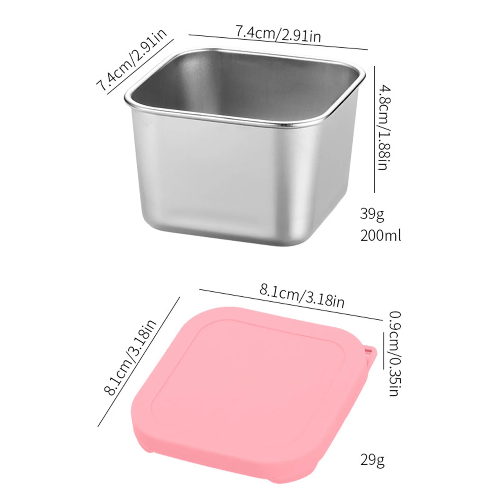 Square 304 Stainless Steel Sauce Cup With Lid 2