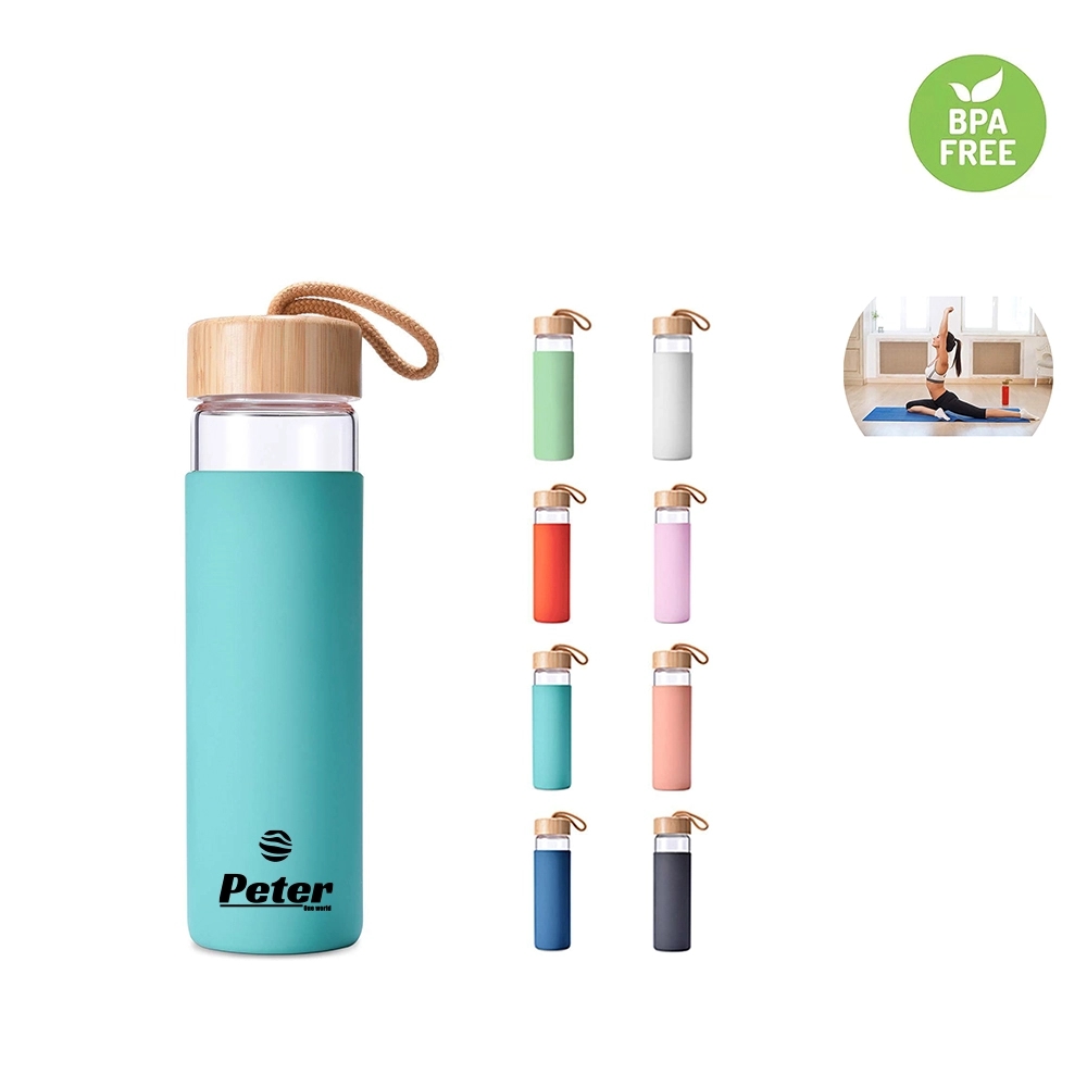17 oz Glass Bottle with Bamboo Lid and Silicone Sleeve 2