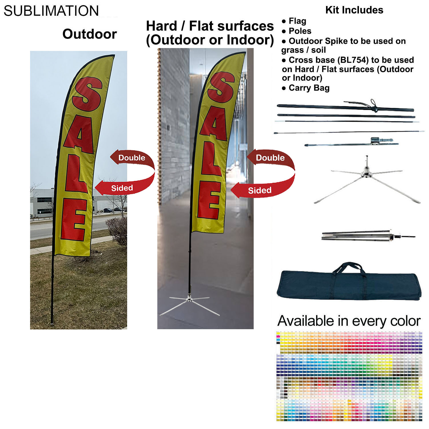15' Large Feather Flag Kit, Full Color Graphics Double Sided, Outdoor Spike base, Indoor Cross Base 9