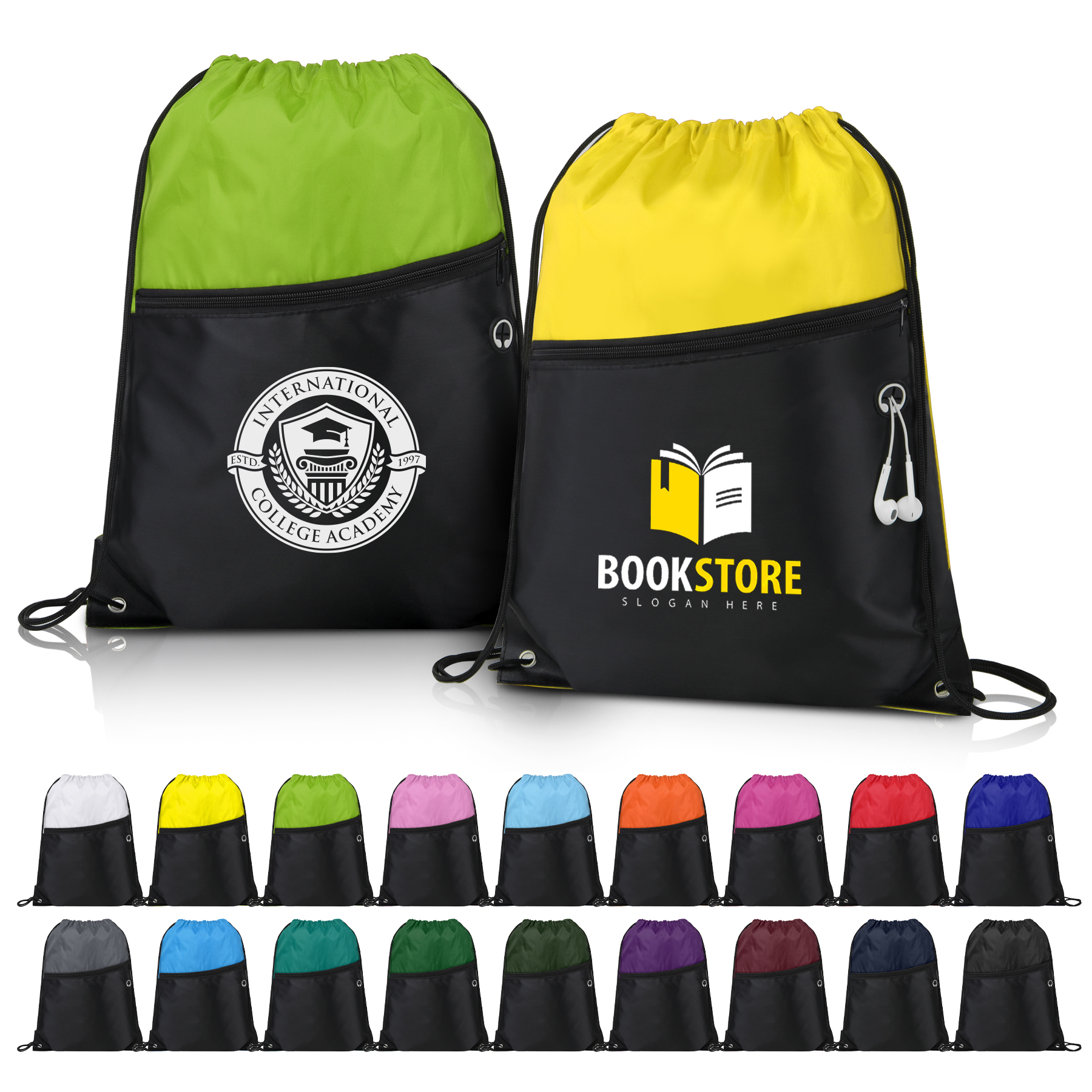 Two-Tone Drawstring Backpack With Front Zipper 25