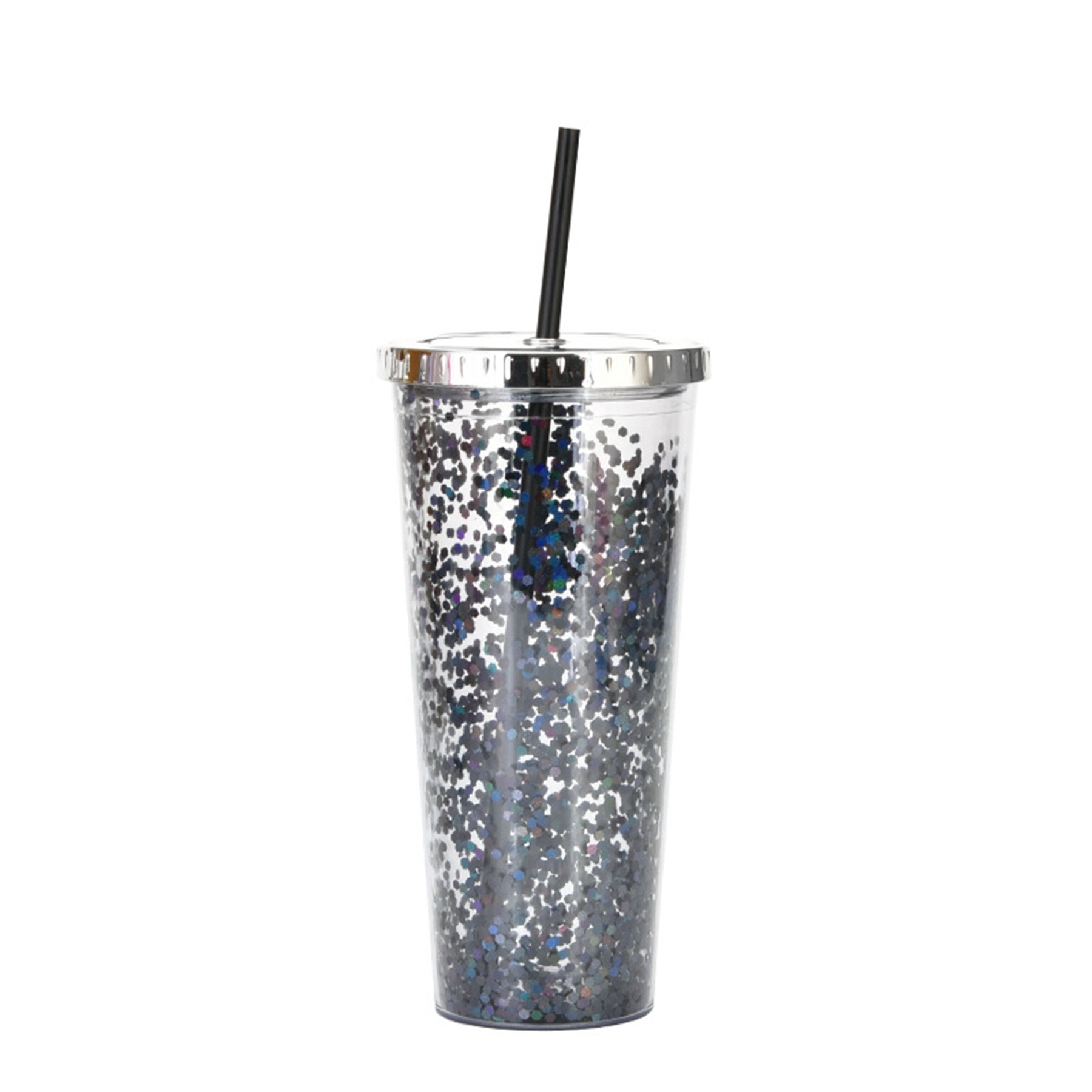 24 Oz. Double Wall Insulated Plastic Glitter Straw Mug 33