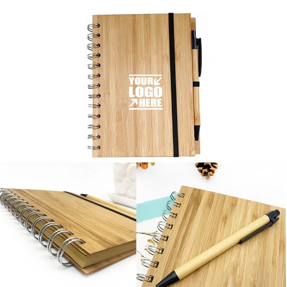 Eco-Friendly Natural Hard Bamboo Cover Notebook With A Pen 2