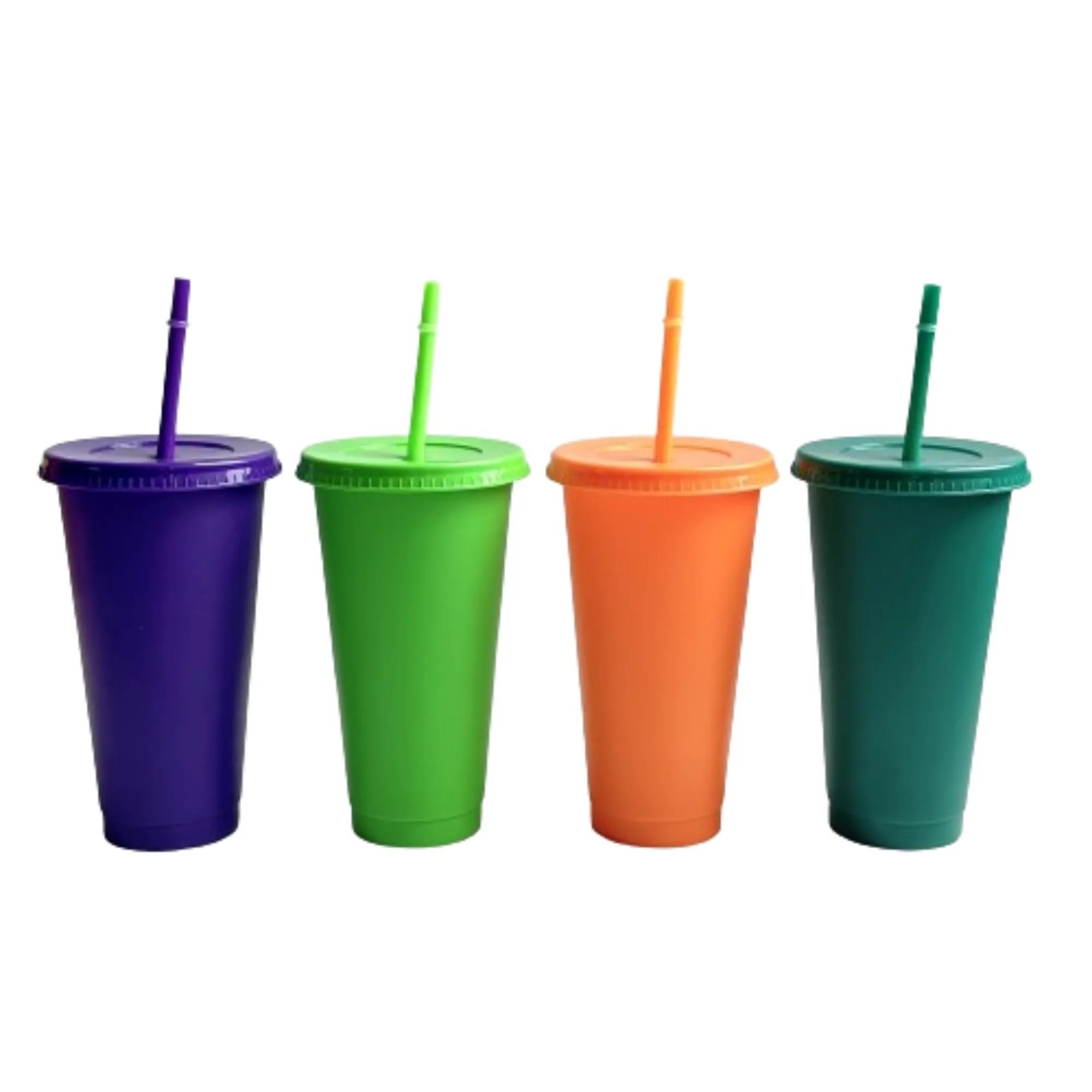 24oz Reusable Plain Plastic Cups With Lids And Straws 2