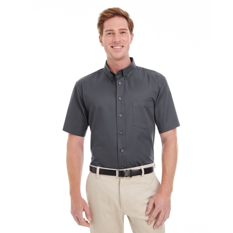 Harriton Men's Foundation 100% Cotton Short-Sleeve Twill Shirt With Teflon™ 13