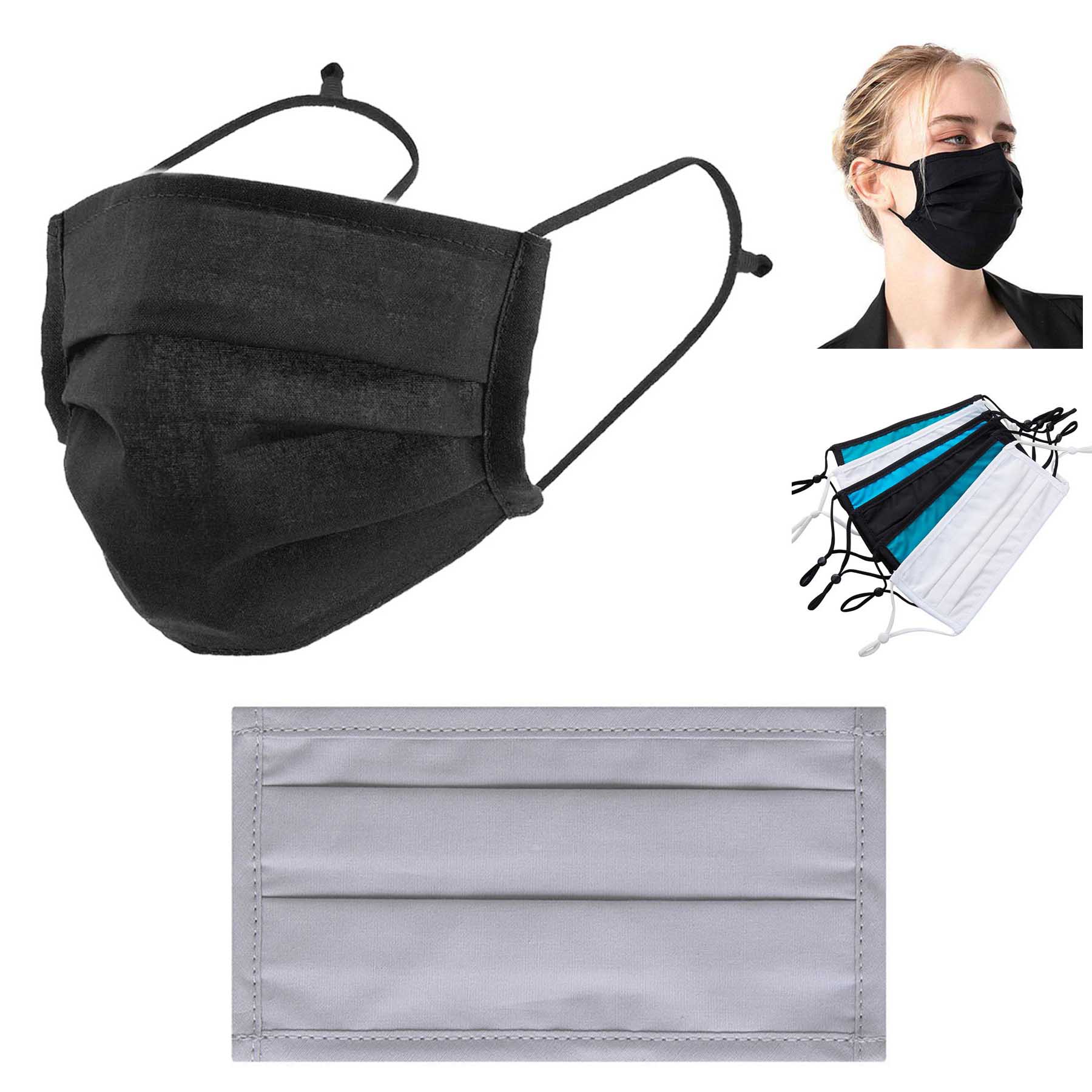 Adjustable Earloop Foldable Black Cotton Masks 2