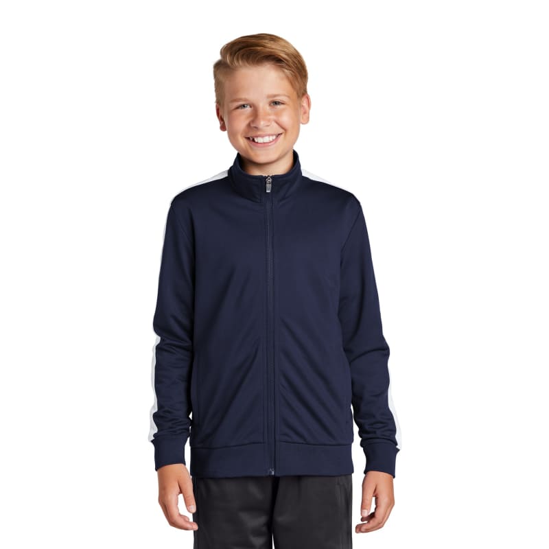 Sport-Tek Youth Tricot Sleeve Stripe Track Jacket. 2
