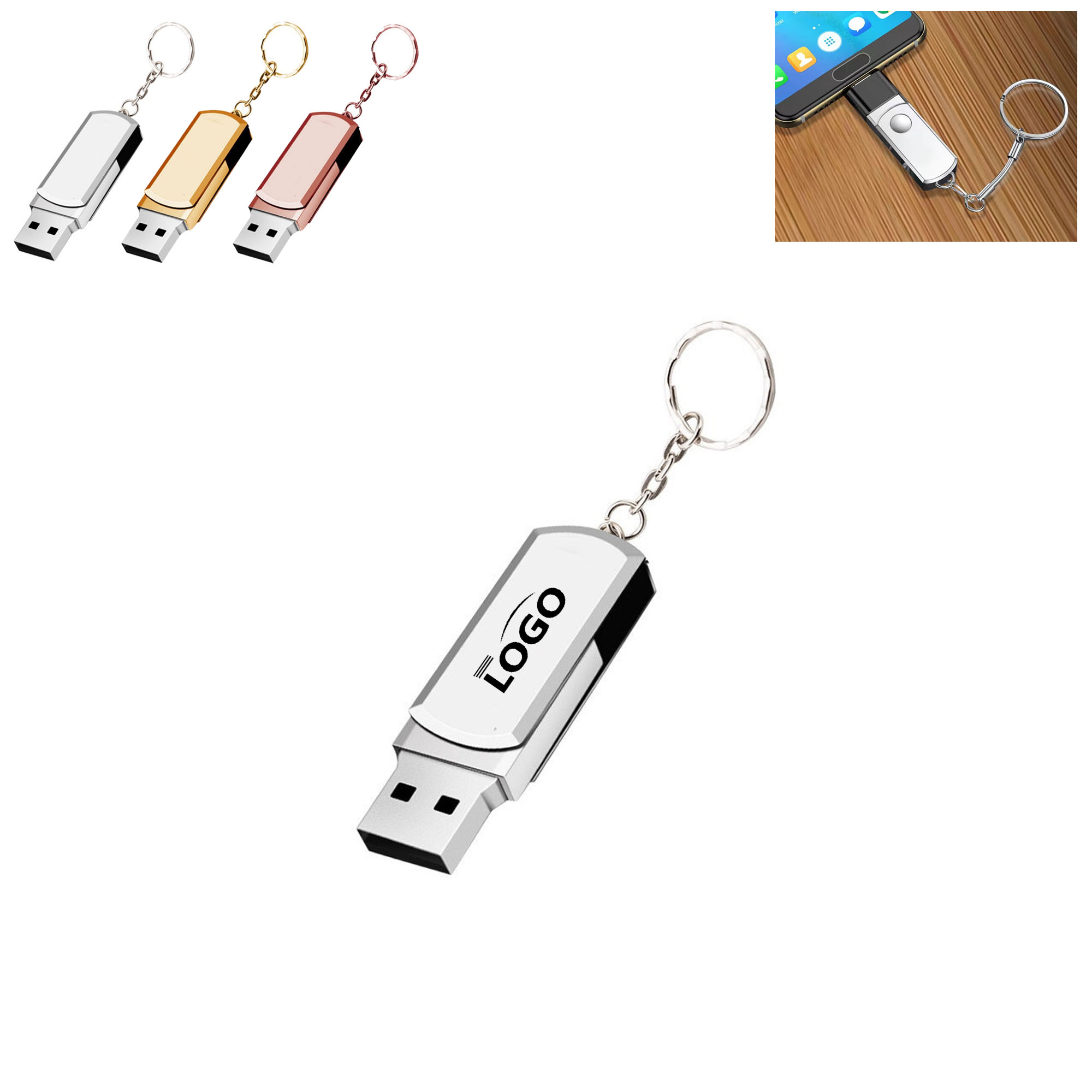 Laser Customizable 4 GB Metal USB Flash Drive With Keychain 2