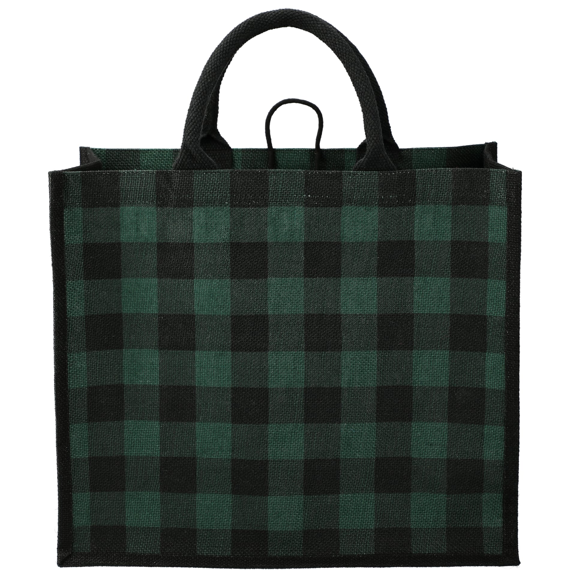 Buffalo Plaid Printed Jute Tote 1