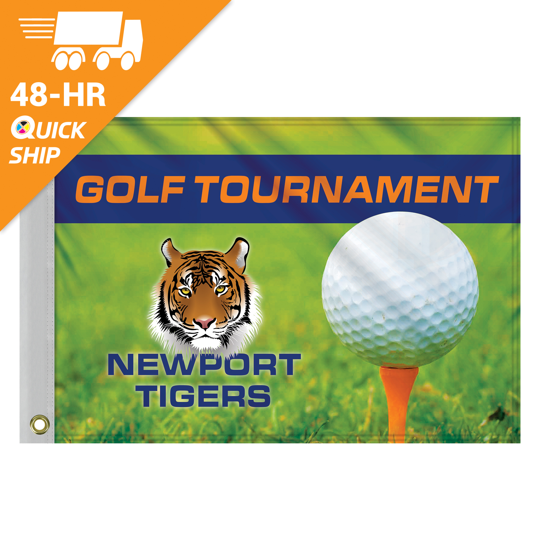 48 - Hour 14" x 20" Custom Single Reverse Knitted Polyester Golf Flag with Heading & Grommets 11