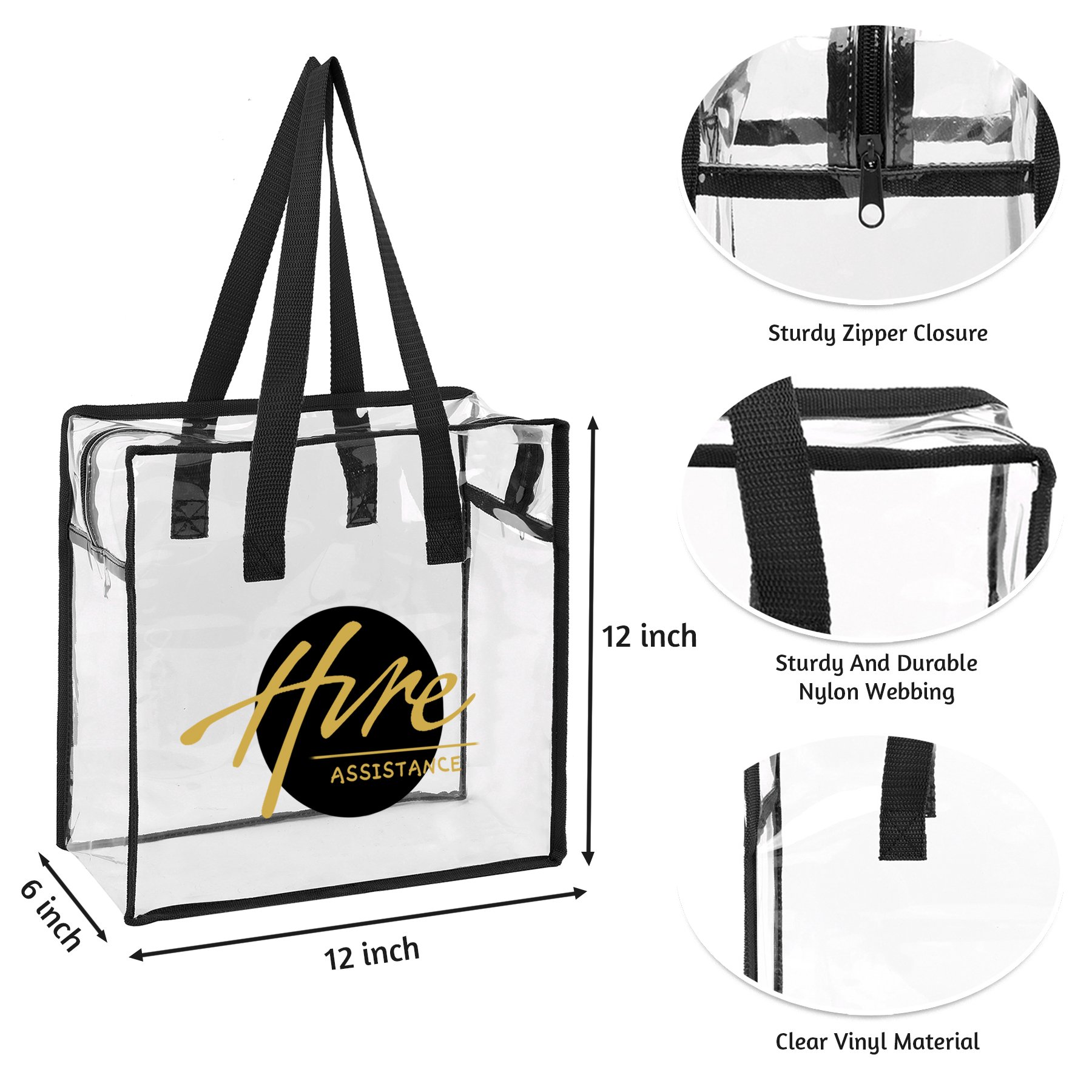 Clear Vinyl Stadium Compliant Zippered Tote Bag 12