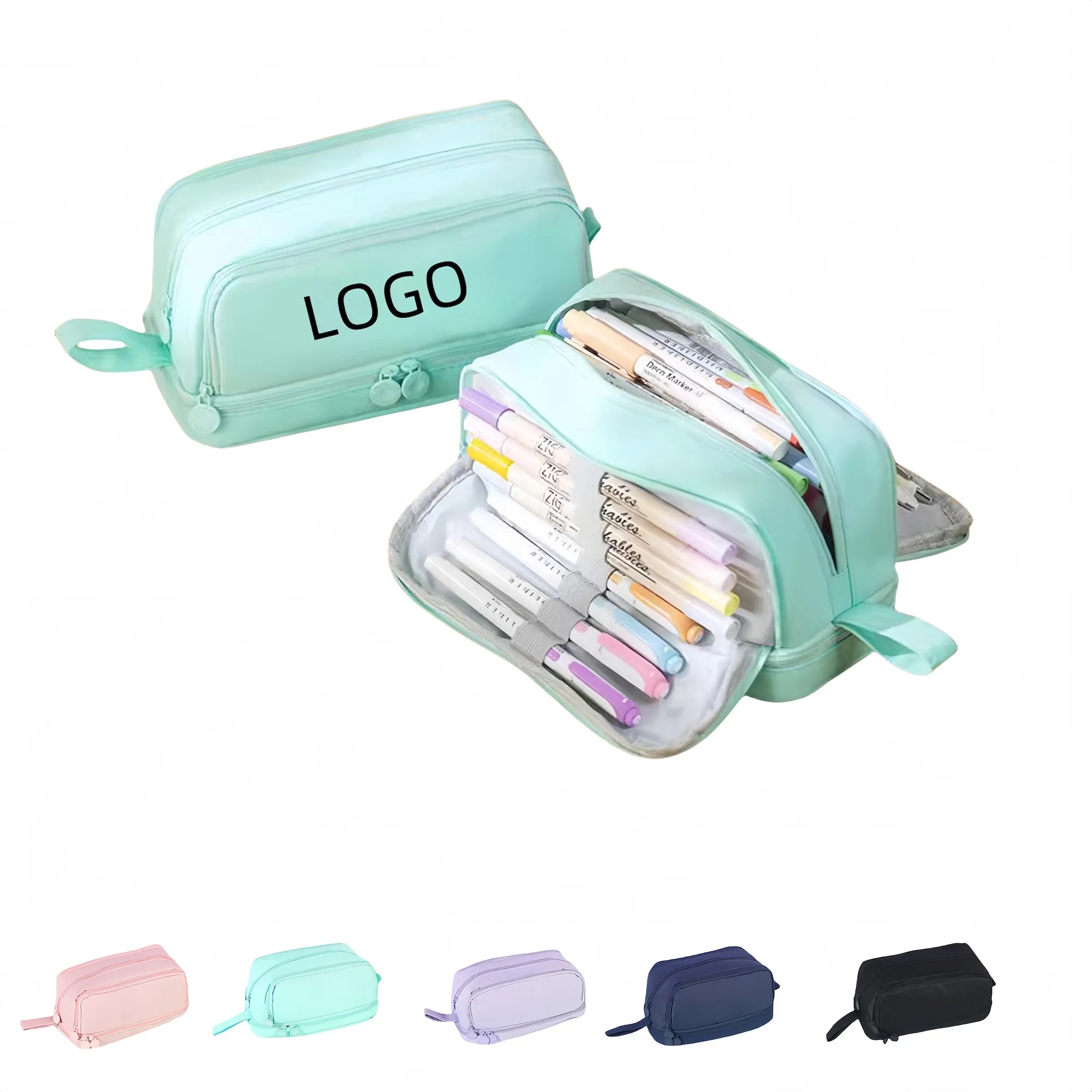 Three Layer Zipper Pen Case Pencil Pouch Stationery Bag 1